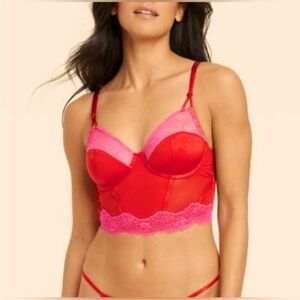 NWT Red and Pink Lace Bustier Bra